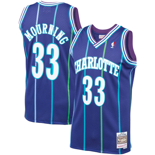 Alonzo Mourning Charlotte Hornets Mitchell & Ness Hardwood Classics Swingman Jersey - Purple