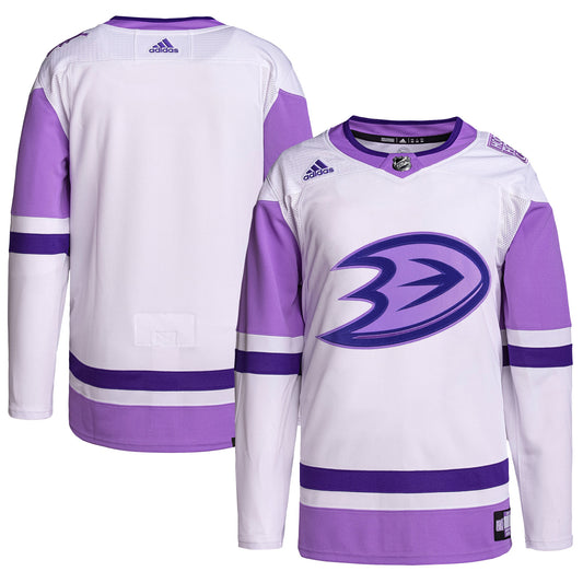 Anaheim Ducks adidas Hockey Fights Cancer Primegreen Authentic Blank Practice Jersey - White/Purple